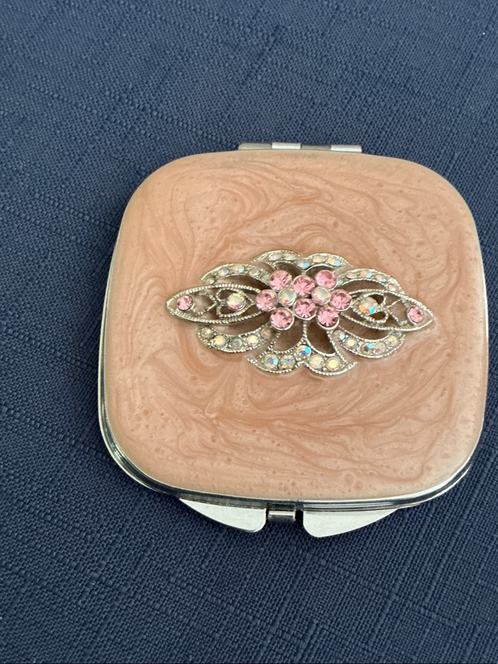 Vintage-Style Faux Jeweled Compact Mirror Case.